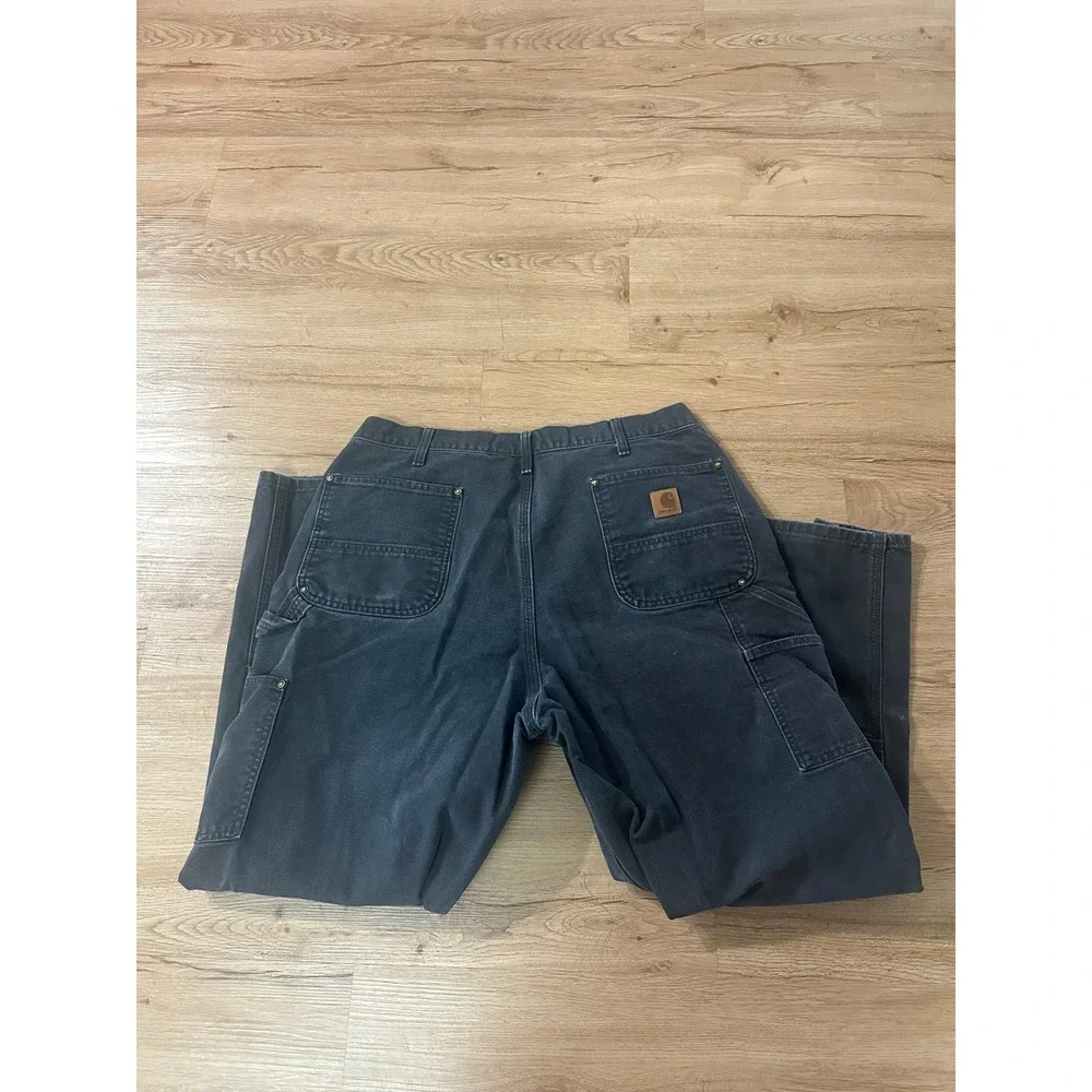Carhartt Double Knee Pants Mens 38x30 Black Faded Duck Canvas Carpenter Workwear